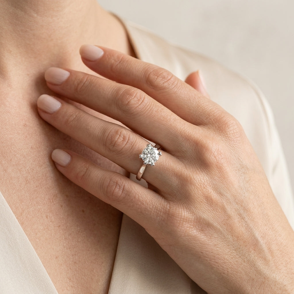 ENGAGEMENT RINGS SOLITAIRES ROUND - worn lifestyle photo