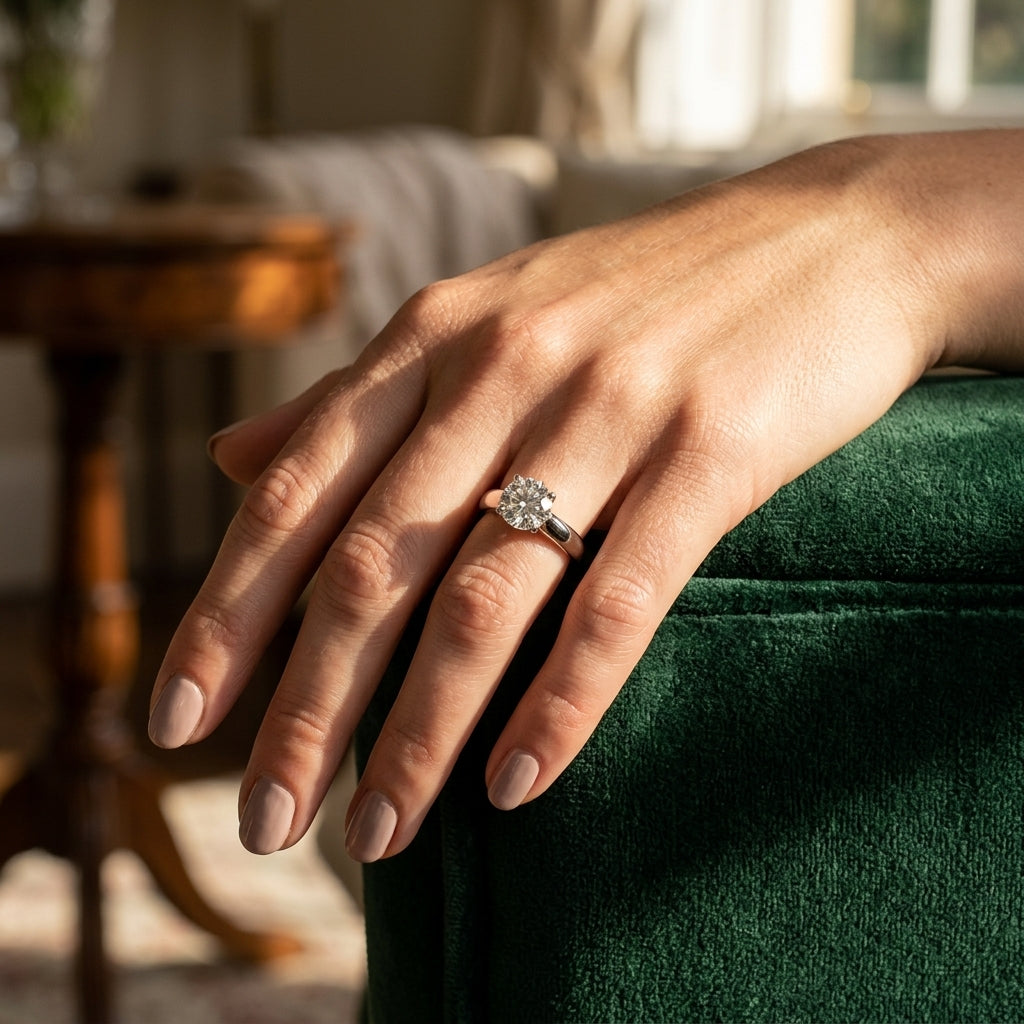 ENGAGEMENT RINGS SOLITAIRES ROUND - worn lifestyle photo