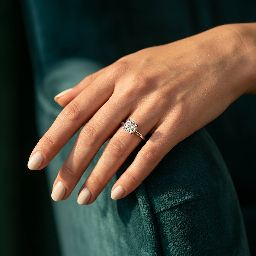 Bypass Solitaire Round Engagement Ring - worn lifestyle photo