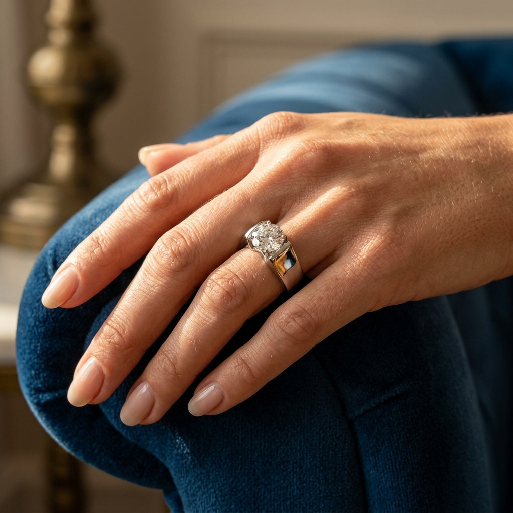 Solitaire Round Engagement Ring - worn lifestyle photo