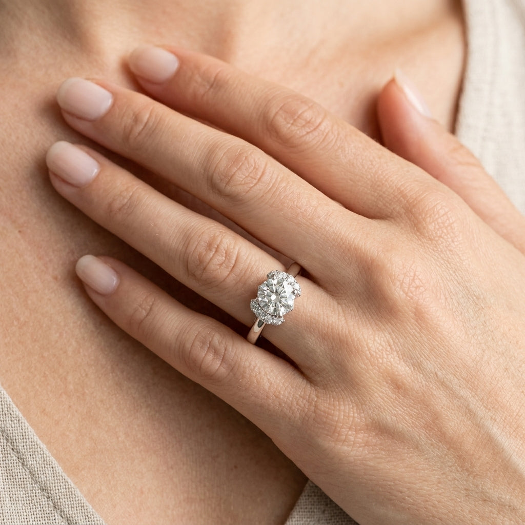 Solitaire Plus Round Engagement Ring - worn lifestyle photo
