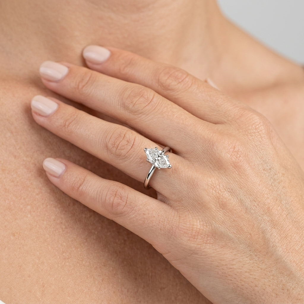 Solitaire Marquise Engagement Ring - worn lifestyle photo