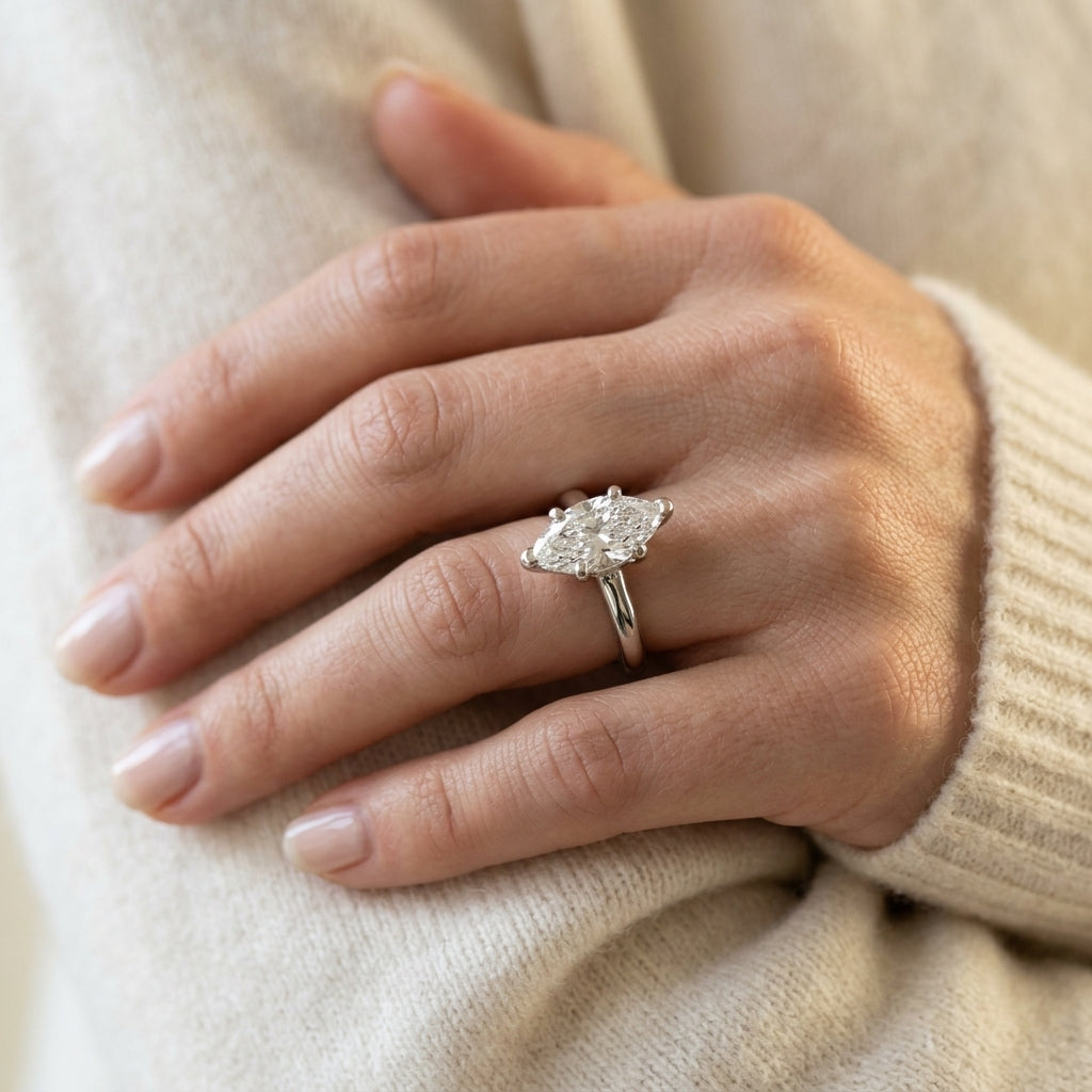Solitaire Marquise Engagement Ring - worn lifestyle photo
