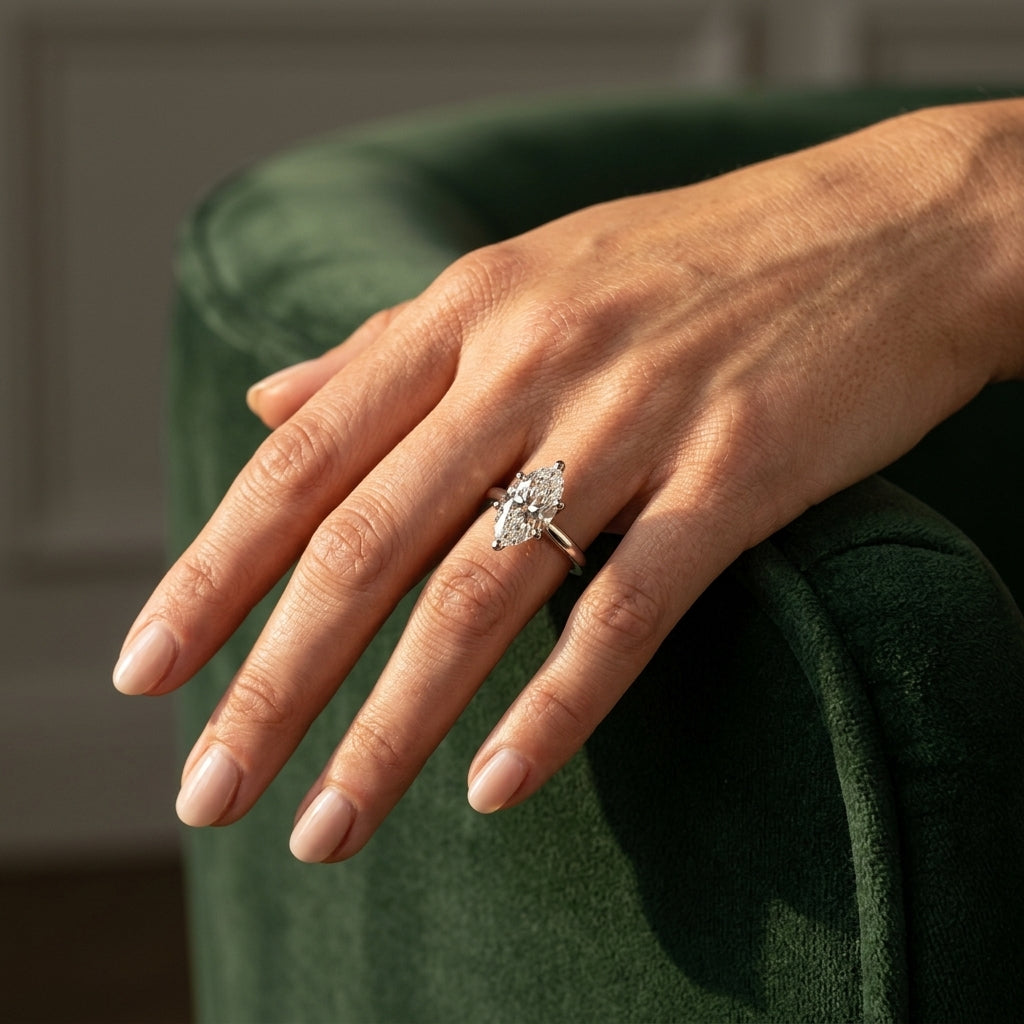 Solitaire Marquise Engagement Ring - worn lifestyle photo