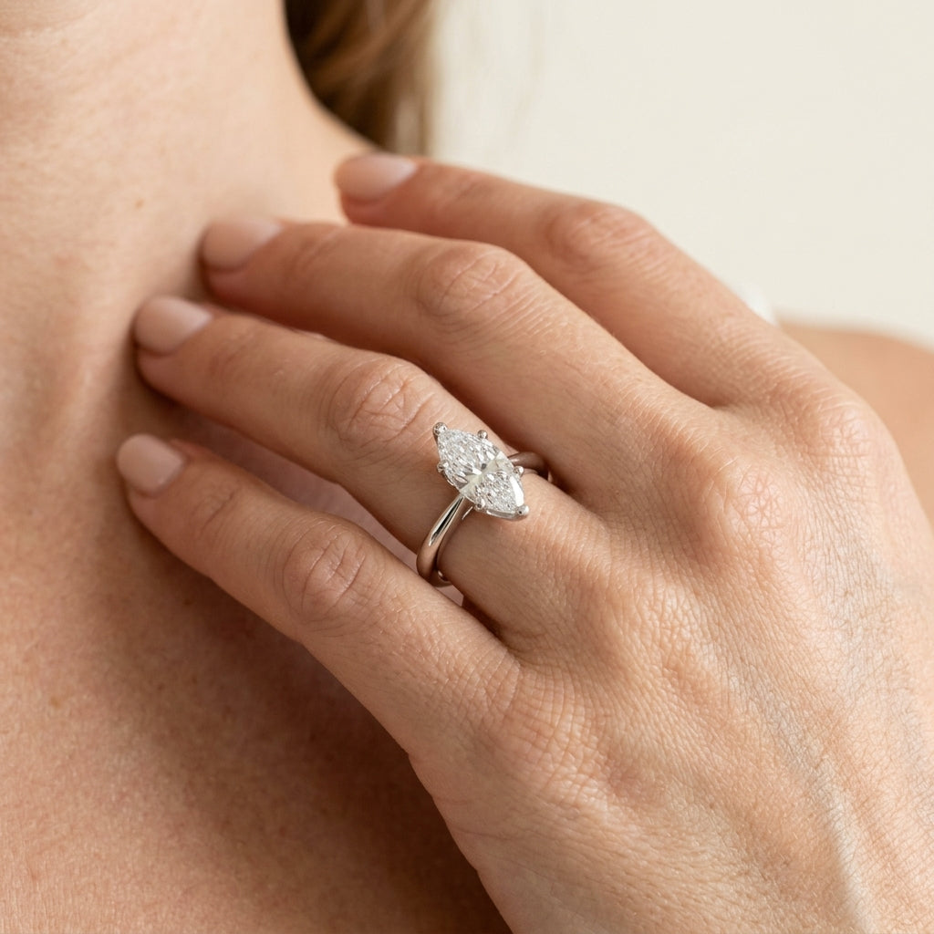 6-Prong Solitaire Marquise Engagement Ring - worn lifestyle photo