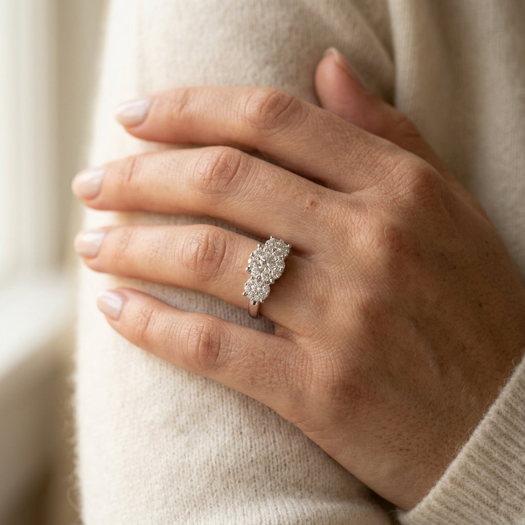 2 Ctw Past Present and Future Lovebright Round Cut Diamond Ring in 14K White Gold - worn lifestyle photo
