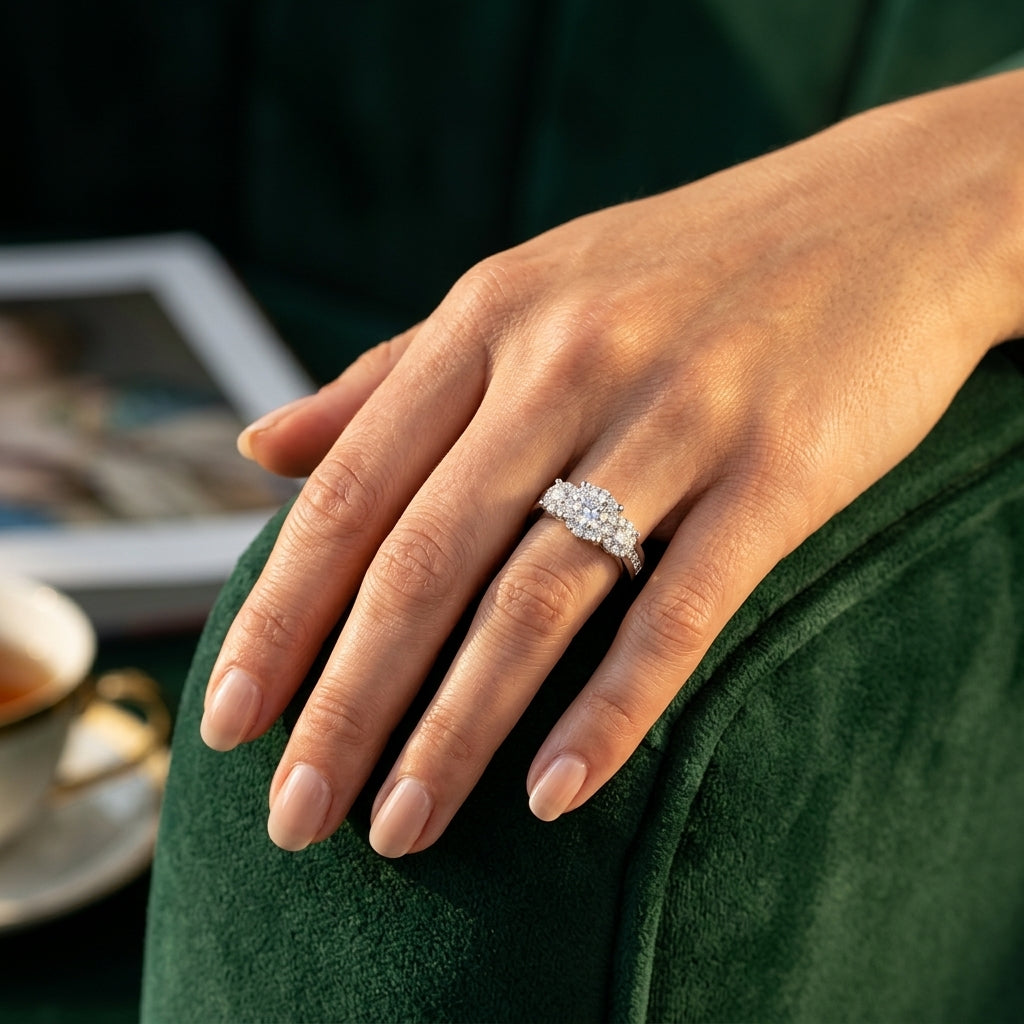 1 Ctw Past Present and Future Lovebright Round Cut Diamond Ring in 14K White Gold - worn lifestyle photo