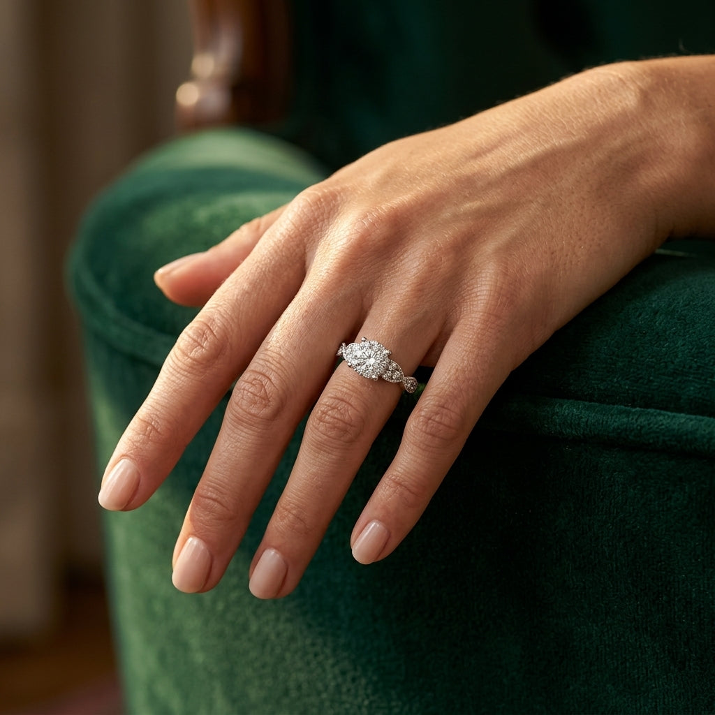 1/2 Ctw Round Cut Diamond Lovebright Engagement Ring in 14K White Gold - worn lifestyle photo