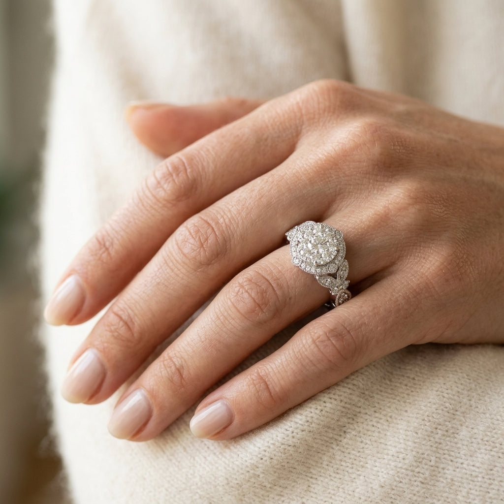 5/8 Ctw Diamond Lovebright Engagement Ring in 14K White Gold - worn lifestyle photo