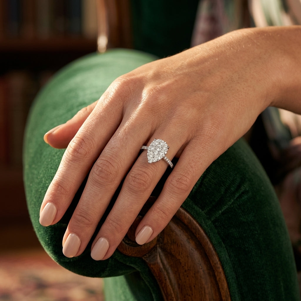 3/4 Ctw Pear Shape Diamond Lovebright Ring in 14K White Gold - worn lifestyle photo