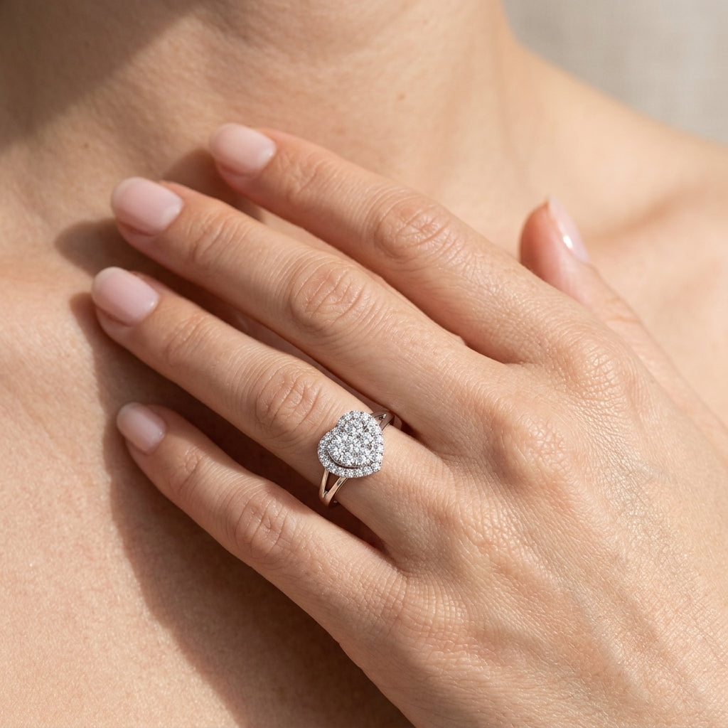 1/2 Ctw Heart Shape Lovebright Round Cut Diamond Engagement Ring in 14K White Gold - worn lifestyle photo