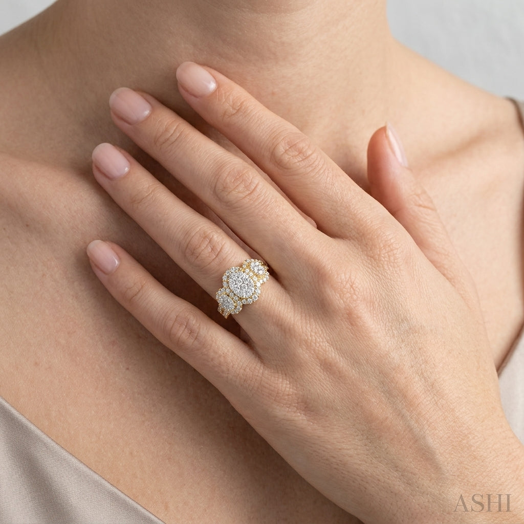 1 1/3 Ctw Diamond Past Present and Future Lovebright Ring in 14K Yellow and White Gold - worn lifestyle photo