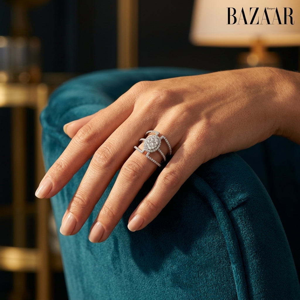 1 Ctw Oval Shape Mount Lovebright Round Cut Diamond Ring in 14K White Gold - worn lifestyle photo