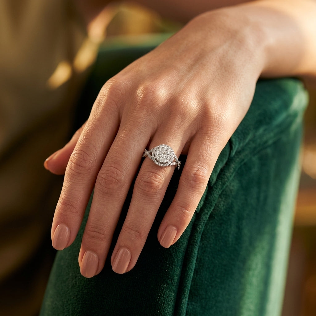 3/4 Ctw Lovebright Round Cut Diamond Engagement Ring in 14K White Gold - worn lifestyle photo