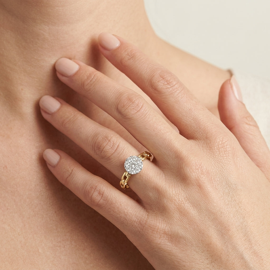 3/8 Ctw Lovebright Round Cut Diamond Paperclip Link Engagement Ring in 14K Yellow and White Gold - worn lifestyle photo
