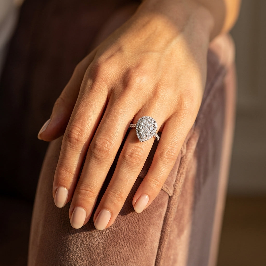 1 1/2 Ctw Pear Shape Diamond Lovebright Ring in 14K White Gold - worn lifestyle photo