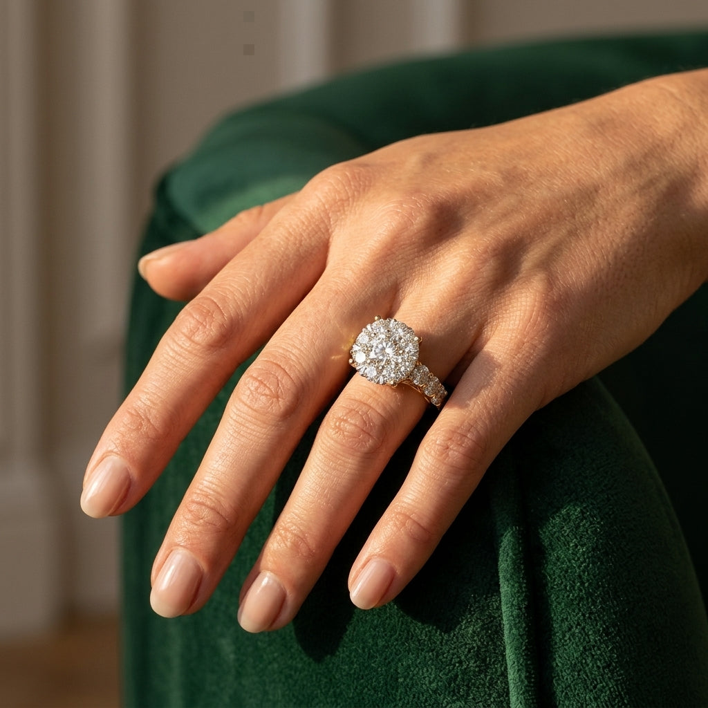 2 Ctw Round Diamond Lovebright Ring in 14K Yellow and White Gold - worn lifestyle photo
