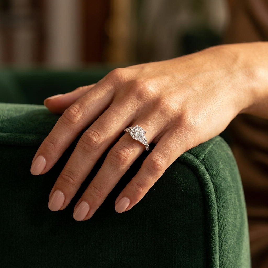 1/2 Ctw Round Cut Diamond Lovebright Engagement Ring in 14K White Gold - worn lifestyle photo