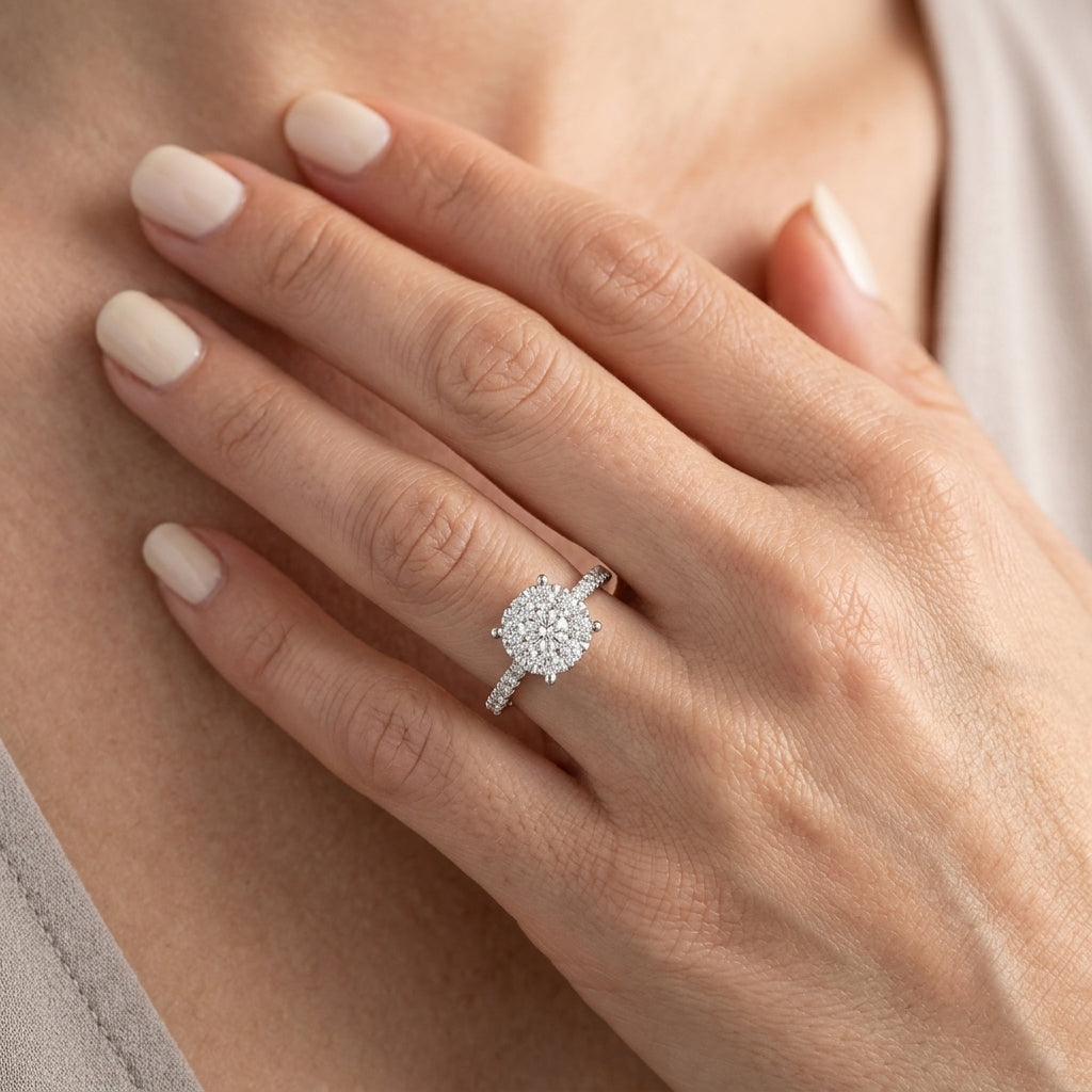 3/4 Ctw Round Cut Lovebright Diamond Ring in 14K White Gold - worn lifestyle photo