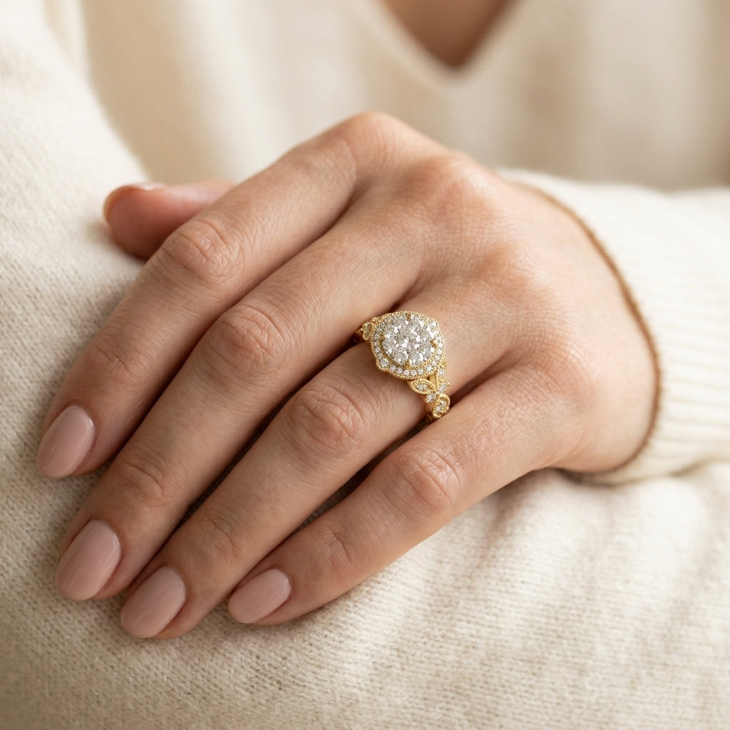 5/8 Ctw Diamond Lovebright Engagement Ring in 14K Yellow and White Gold - worn lifestyle photo