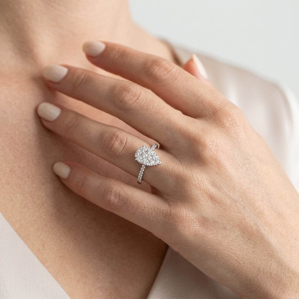3/4 Ctw Pear Shape Diamond Lovebright Ring in 14K White Gold - worn lifestyle photo