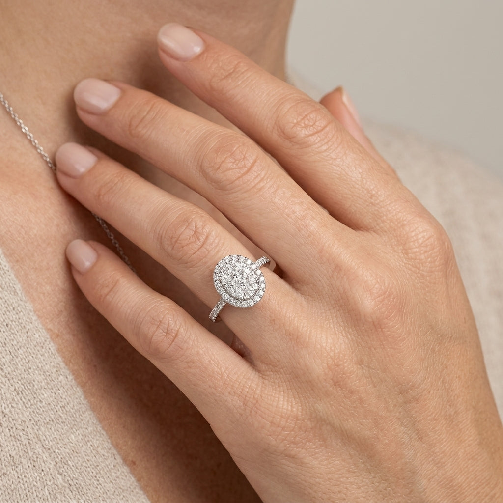 3/4 Ctw Oval Shape Diamond Lovebright Ring in 14K White Gold - worn lifestyle photo