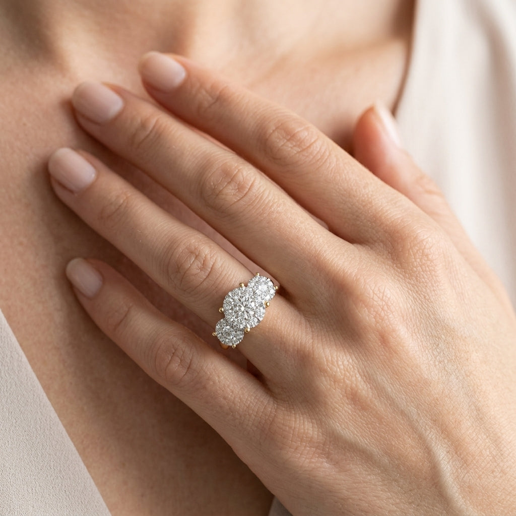 2 Ctw Past Present and Future Lovebright Round Cut Diamond Ring in 14K Yellow and White Gold - worn lifestyle photo