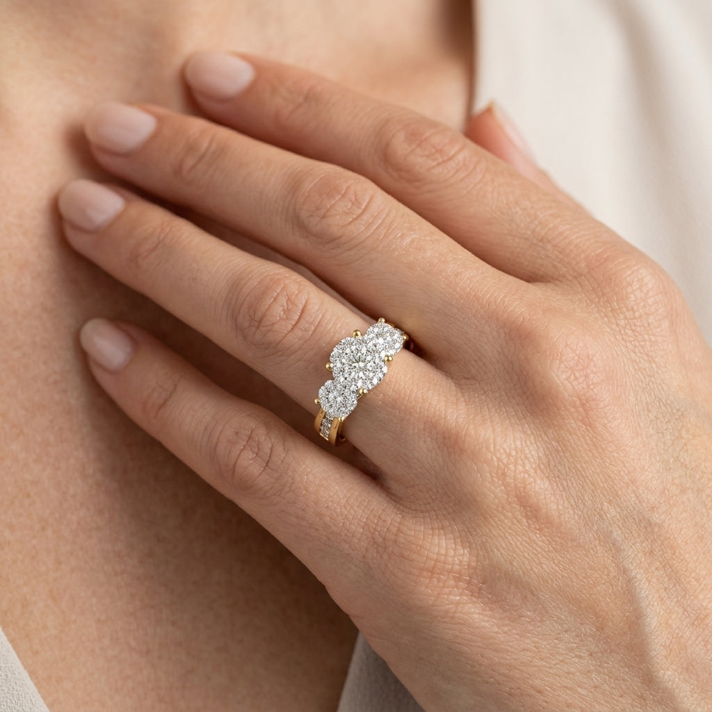 1 Ctw Past Present and Future Lovebright Round Cut Diamond Ring in 14K Yellow and White Gold - worn lifestyle photo