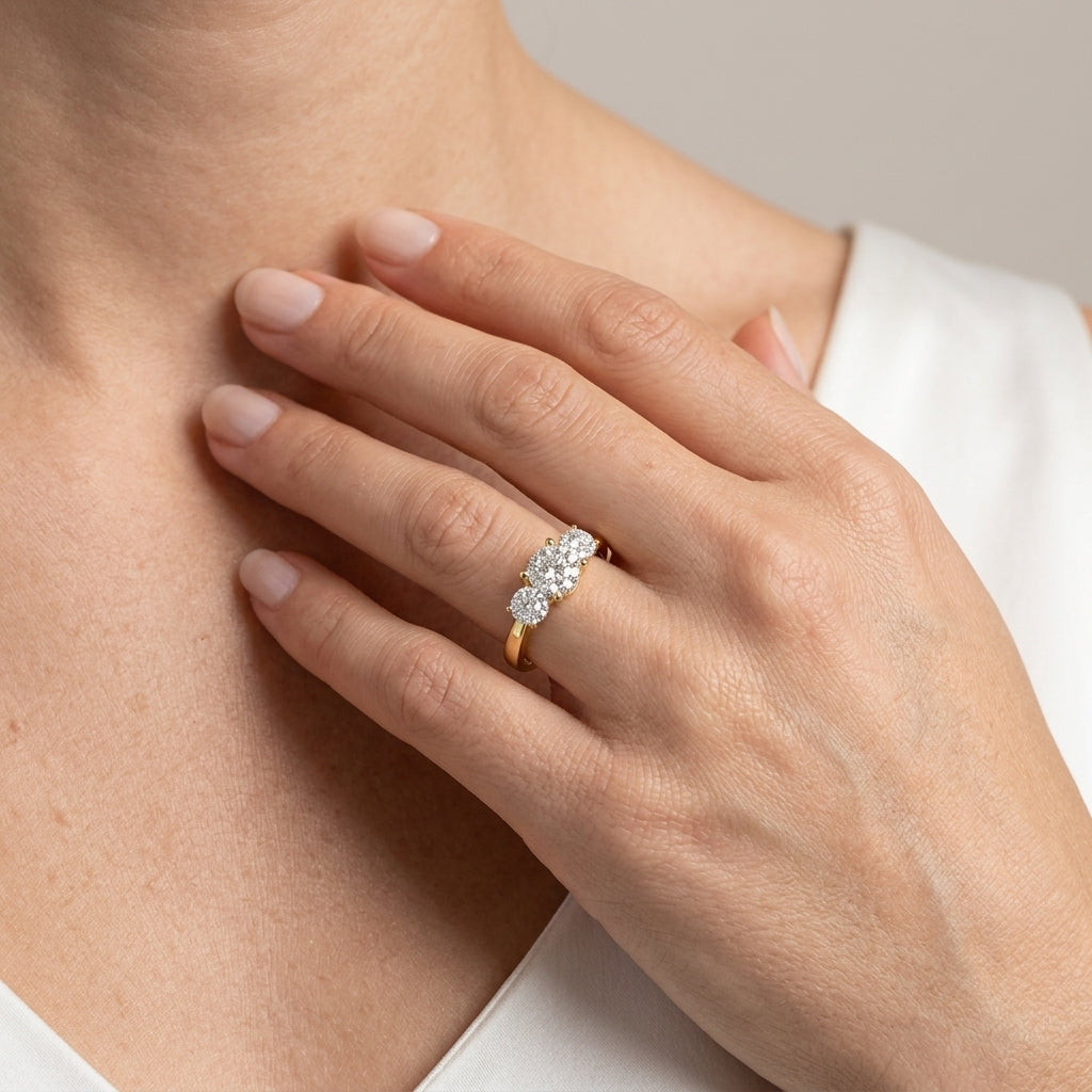1/3 Ctw Past Present and Future Lovebright Round Cut Diamond Ring in 14K Yellow and White Gold - worn lifestyle photo
