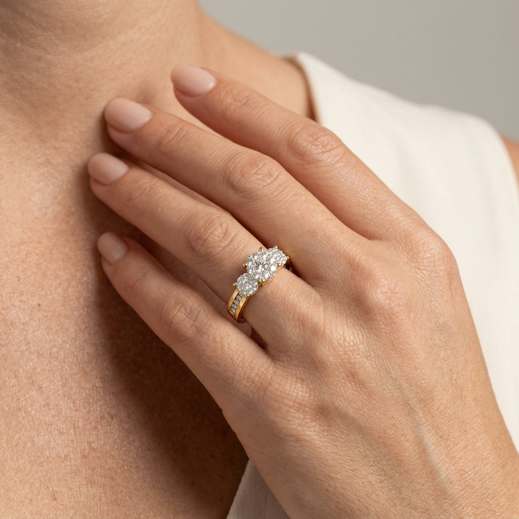 3/4 Ctw Past Present and Future Lovebright Round Cut Diamond Ring in 14K Yellow and White Gold - worn lifestyle photo