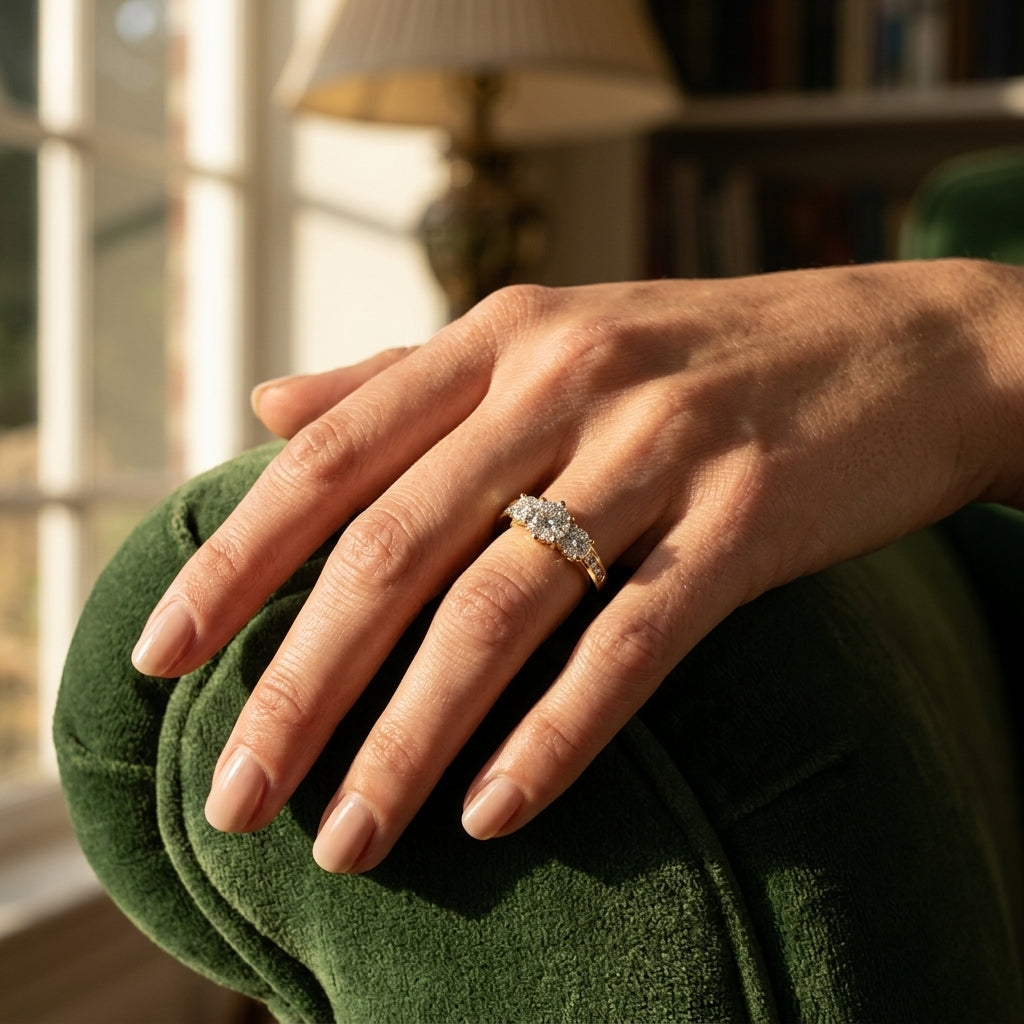 1/3 Ctw Past Present and Future Lovebright Round Cut Diamond Ring in 14K Yellow and White Gold - worn lifestyle photo