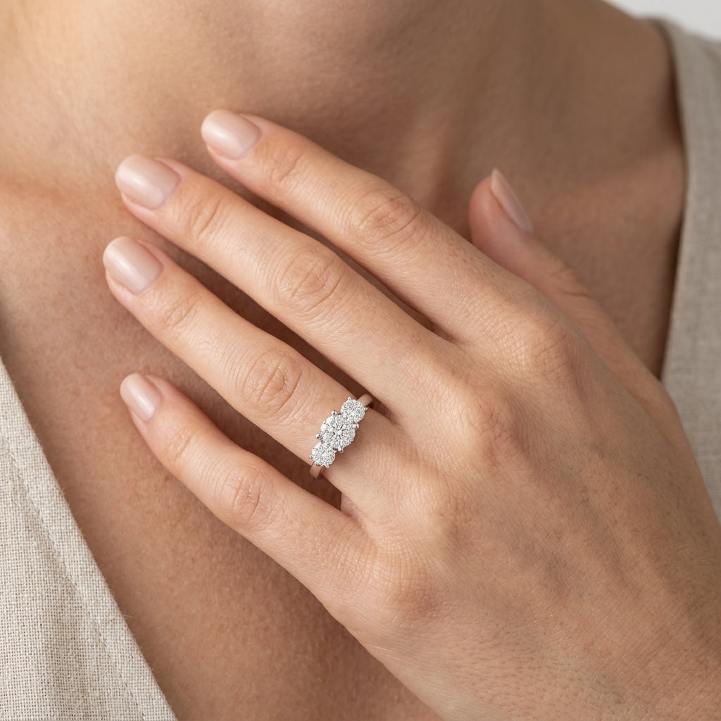 1/3 Ctw Past Present and Future Lovebright Round Cut Diamond Ring in 14K White Gold - worn lifestyle photo