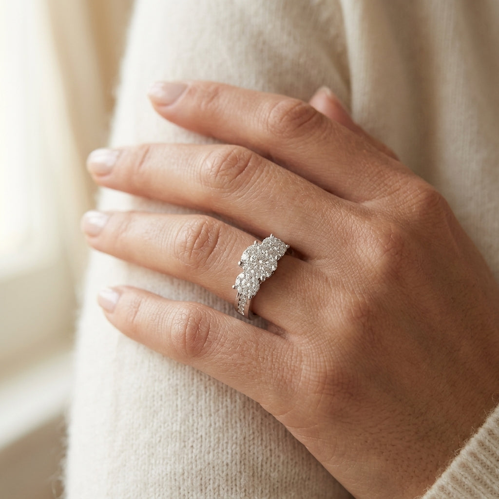 1 Ctw Past Present and Future Lovebright Round Cut Diamond Ring in 14K White Gold - worn lifestyle photo