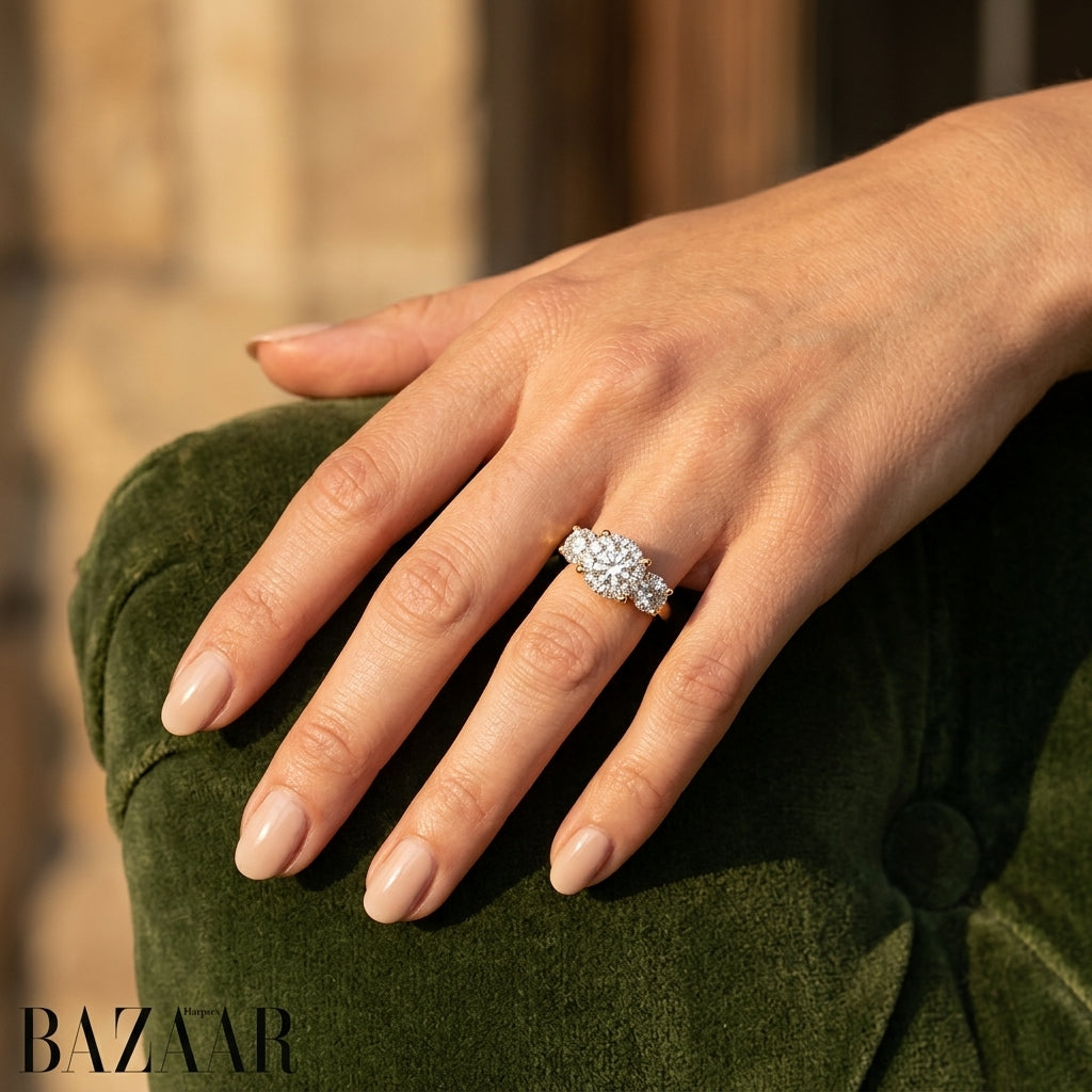 1 1/2 Ctw Past Present and Future Lovebright Round Cut Diamond Ring in 14K Yellow and White Gold - worn lifestyle photo