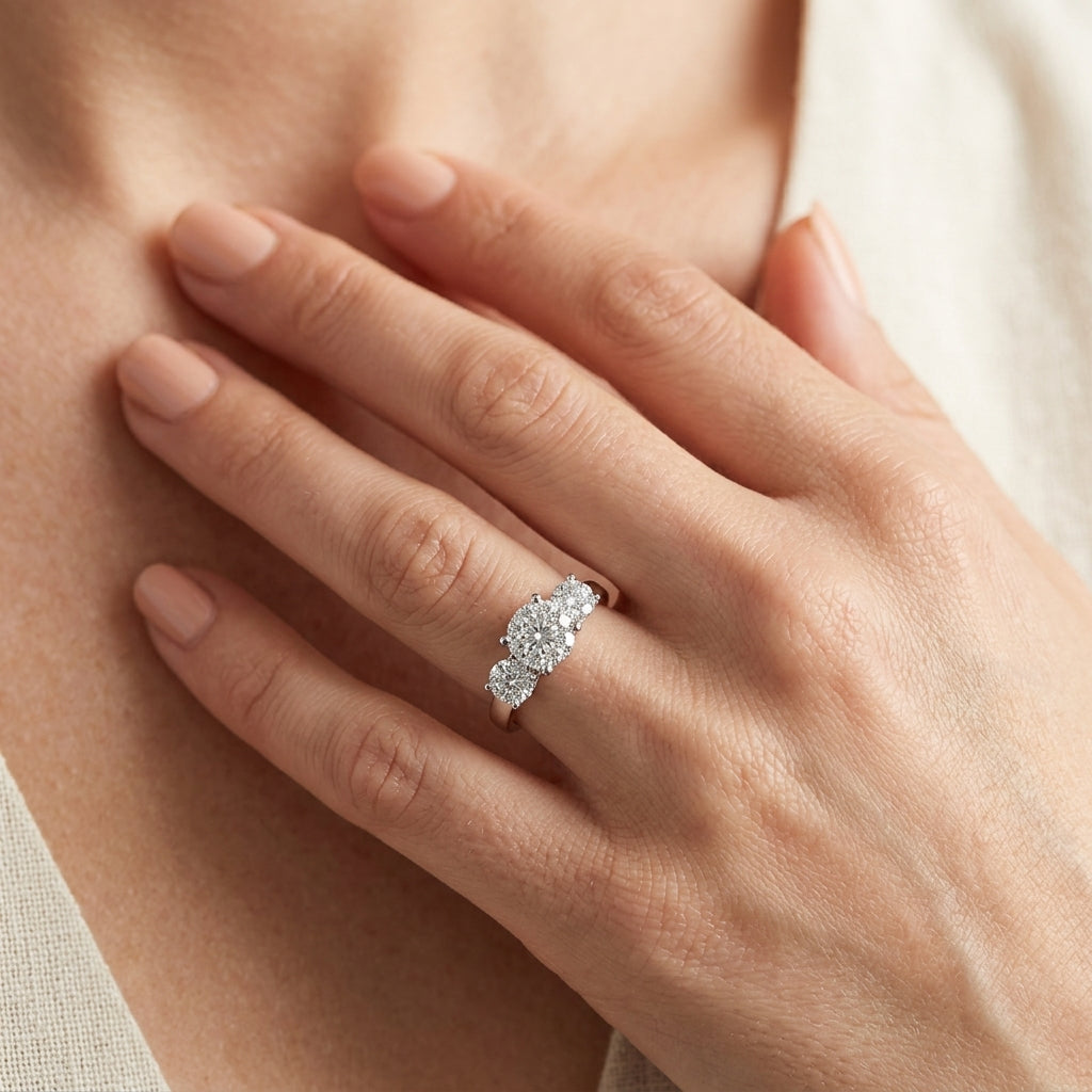 1/2 Ctw Past Present and Future Lovebright Round Cut Diamond Ring in 14K White Gold - worn lifestyle photo