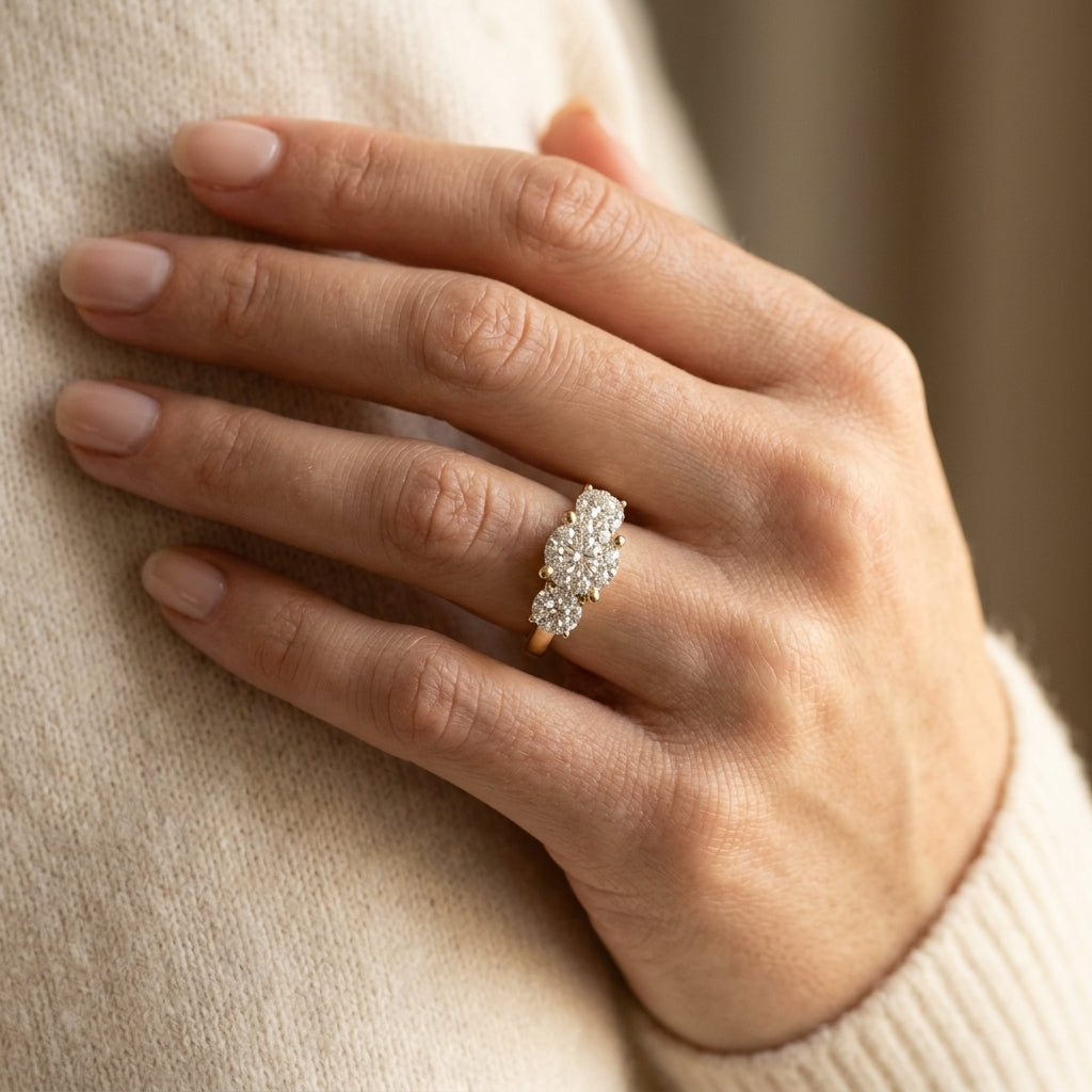 1/3 Ctw Past Present and Future Lovebright Round Cut Diamond Ring in 14K Yellow and White Gold - worn lifestyle photo