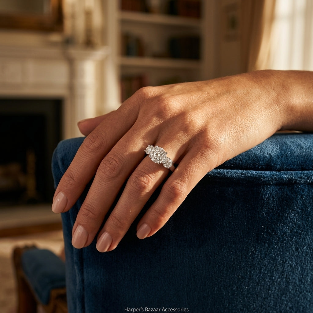1 Ctw Triple Circle Round Cut Past Present and Future Lovebright Diamond Ring in 14K White Gold - worn lifestyle photo