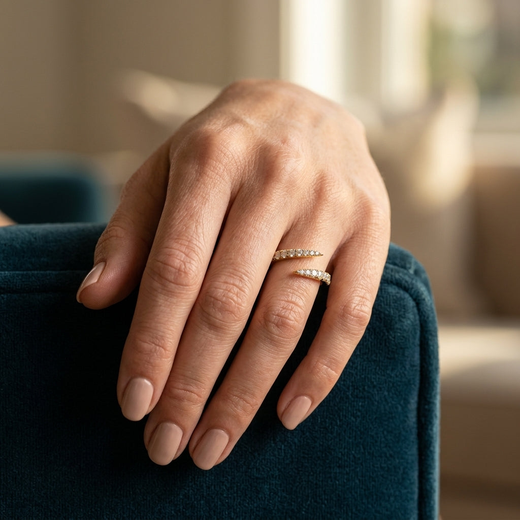 1/5 Ctw Graduated Round Cut Diamond Claw Open Fashion Ring in 14K Yellow Gold - worn lifestyle photo