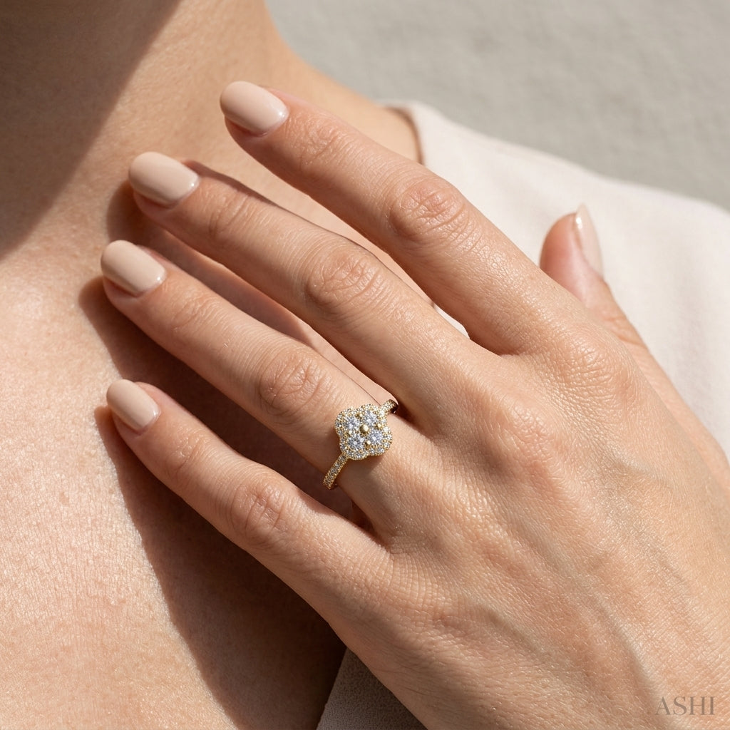 1/2 Ctw Clover Round Cut Diamond Fashion Ring in 14K Yellow Gold - worn lifestyle photo