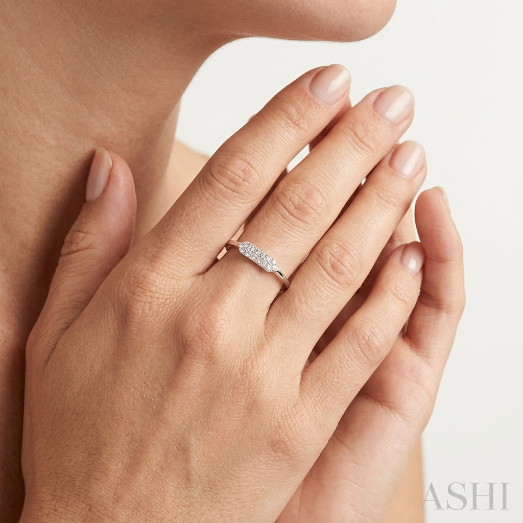 1/20 Ctw Pointed Pod Round Cut Diamond Stackable Petite Fashion Ring in 10K White Gold - worn lifestyle photo