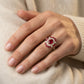 6X4 MM Oval Shape & 1.5 MM Round Cut Ruby and 3/8 Ctw Round Cut Diamond Floral Precious Ring in 14K Yellow Gold - worn lifestyle photo