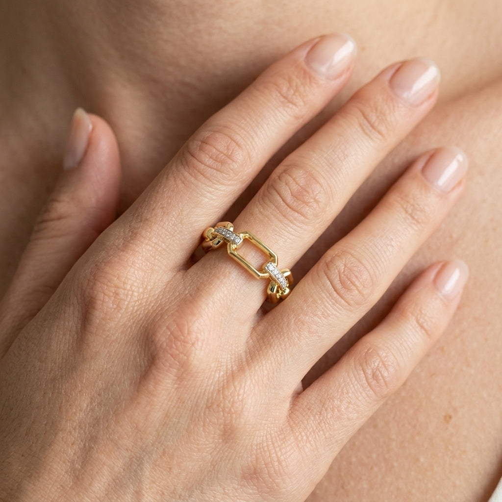 1/20 Ctw Bold Open Window Octagonal Shaped Round Cut Diamond Fashion Ring in 10K Yellow Gold - worn lifestyle photo