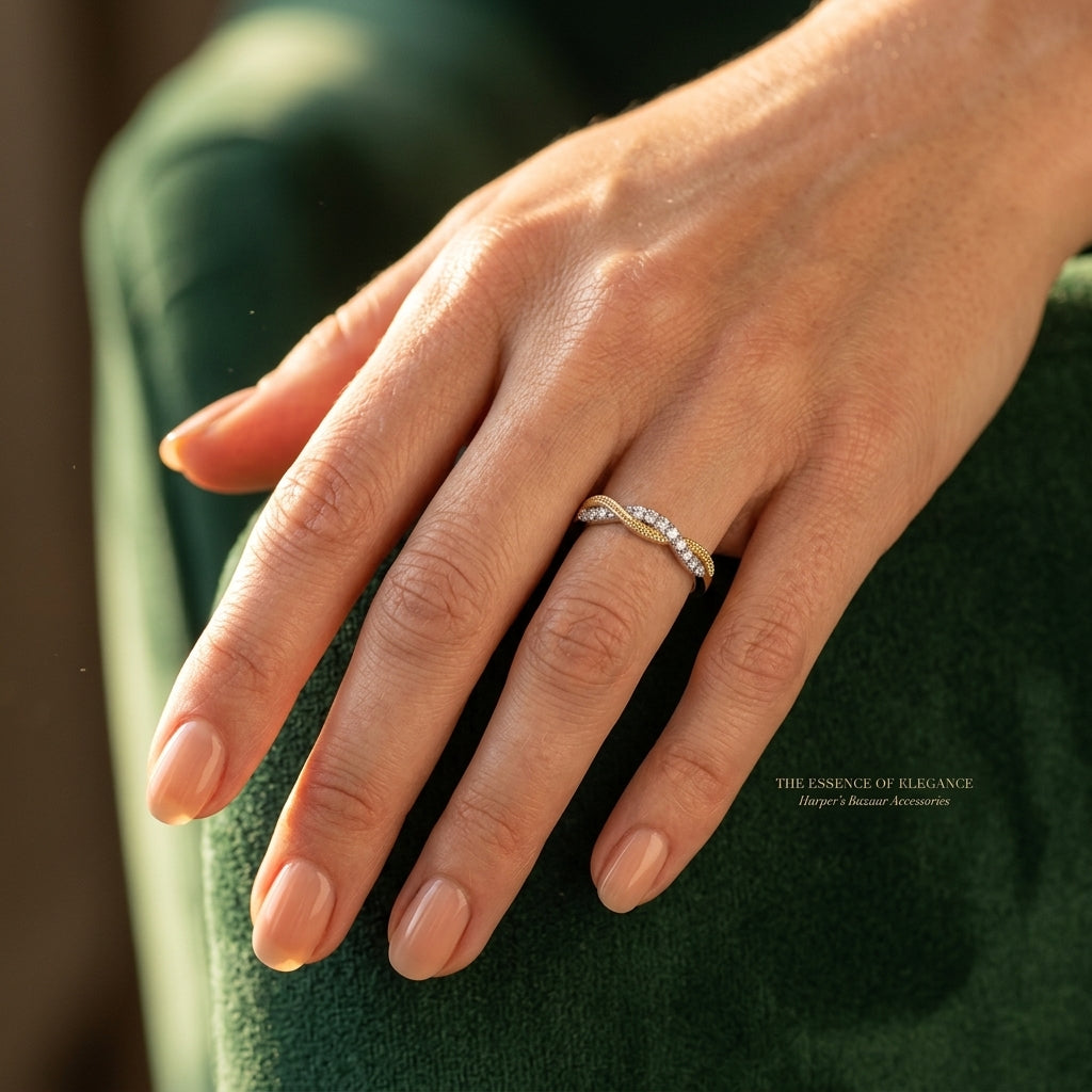 1/6 Ctw Entwined Round Cut Diamond Fashion Ring in 14K Yellow Gold - worn lifestyle photo