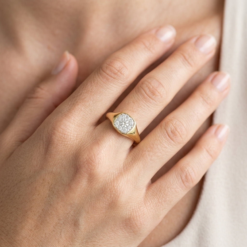 1/6 Ctw Cushion Shape Lovebright Diamond Ring in 14K Yellow and White Gold - worn lifestyle photo