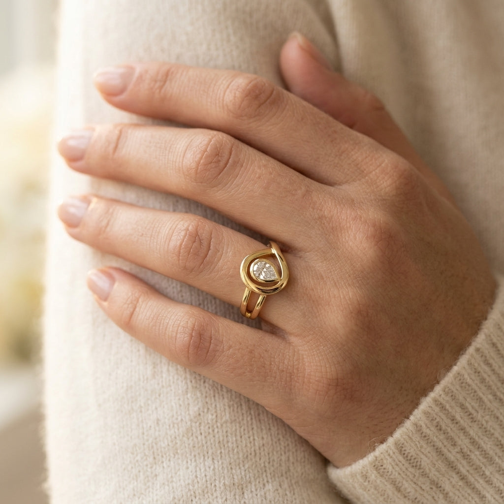 1/4 Ctw Nested Teardrop Pear Cut Diamond Fashion Ring in 14K Yellow Gold - worn lifestyle photo