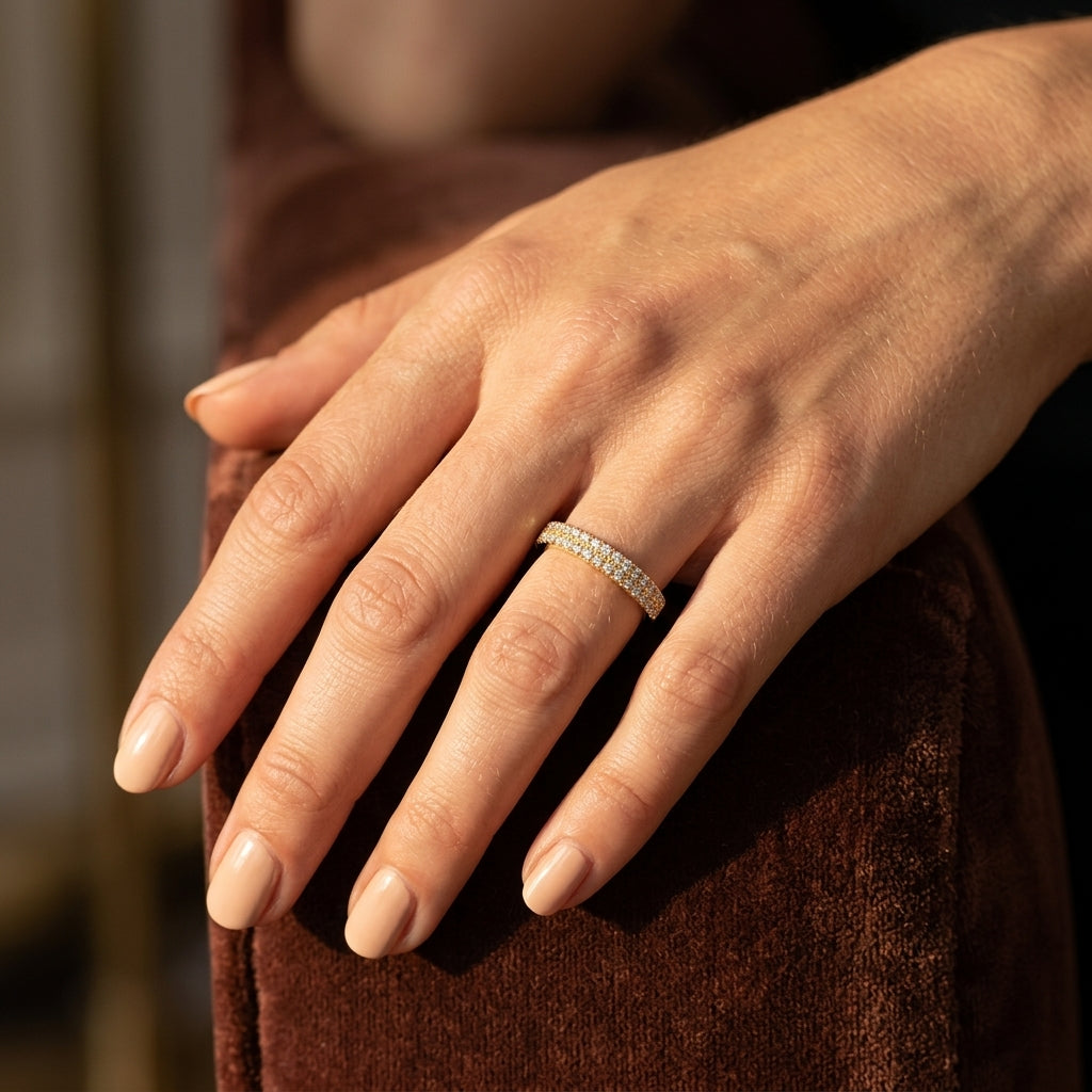 1/5 Ctw Double Row Round Cut Diamond Fashion Ring in 14K Yellow Gold - worn lifestyle photo