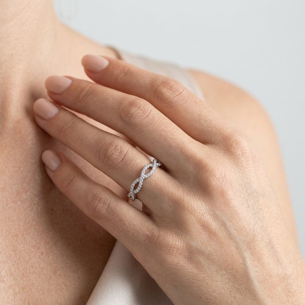 1/5 Ctw Entwined Round Cut Diamond Fashion Ring in 14K White Gold - worn lifestyle photo