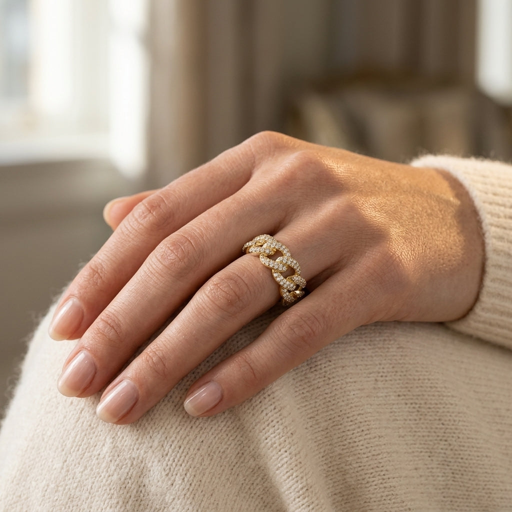 1/2 Ctw Free Form Round Cut Diamond Cuban Ladies Ring in 14K Yellow Gold - worn lifestyle photo