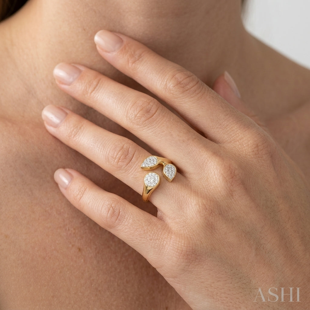 1/3 Ctw Lovebright Open Center Mixed Shape Mounts Round Cut Diamond Fashion Ring in 10K Yellow and White Gold - worn lifestyle photo