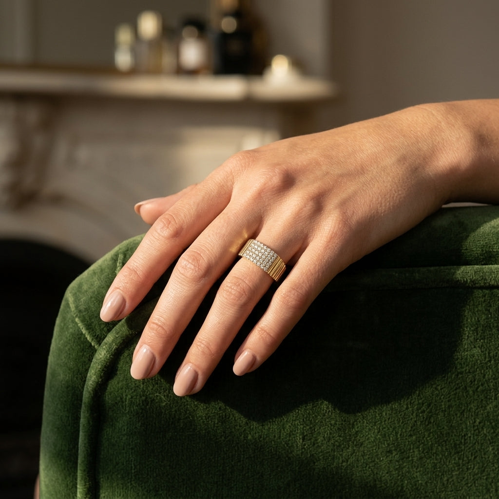 1/4 Ctw Round Cut Diamond Pirouette Fashion Ring in 10K Yellow Gold - worn lifestyle photo